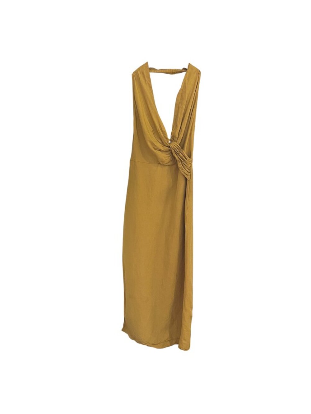 Zara Women Linen Blend Halter Dress Size S Mustard Yellow Backless Coastal Boho
